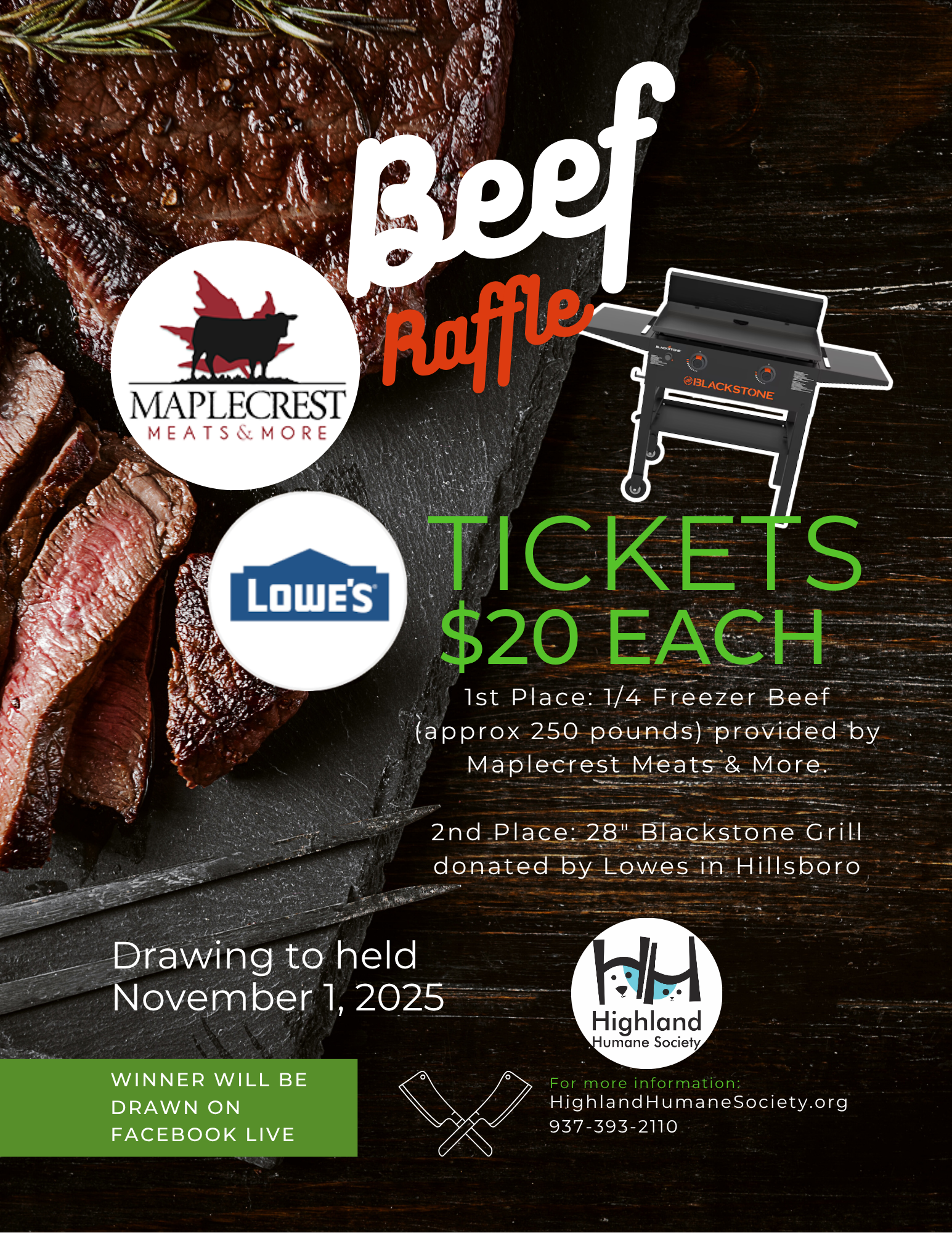 Beef Raffle Fundraiser for Highland Humane Society!