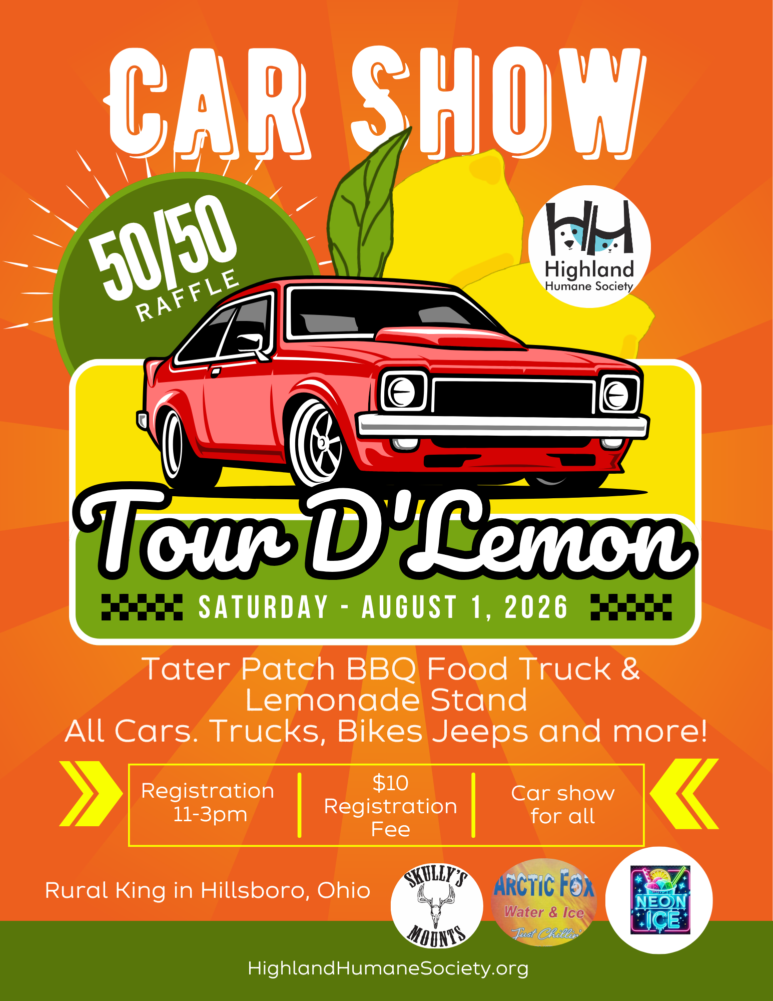 Flyer for the 4th Annual Tour De Lemon Car Show at Rural King in Hillsboro